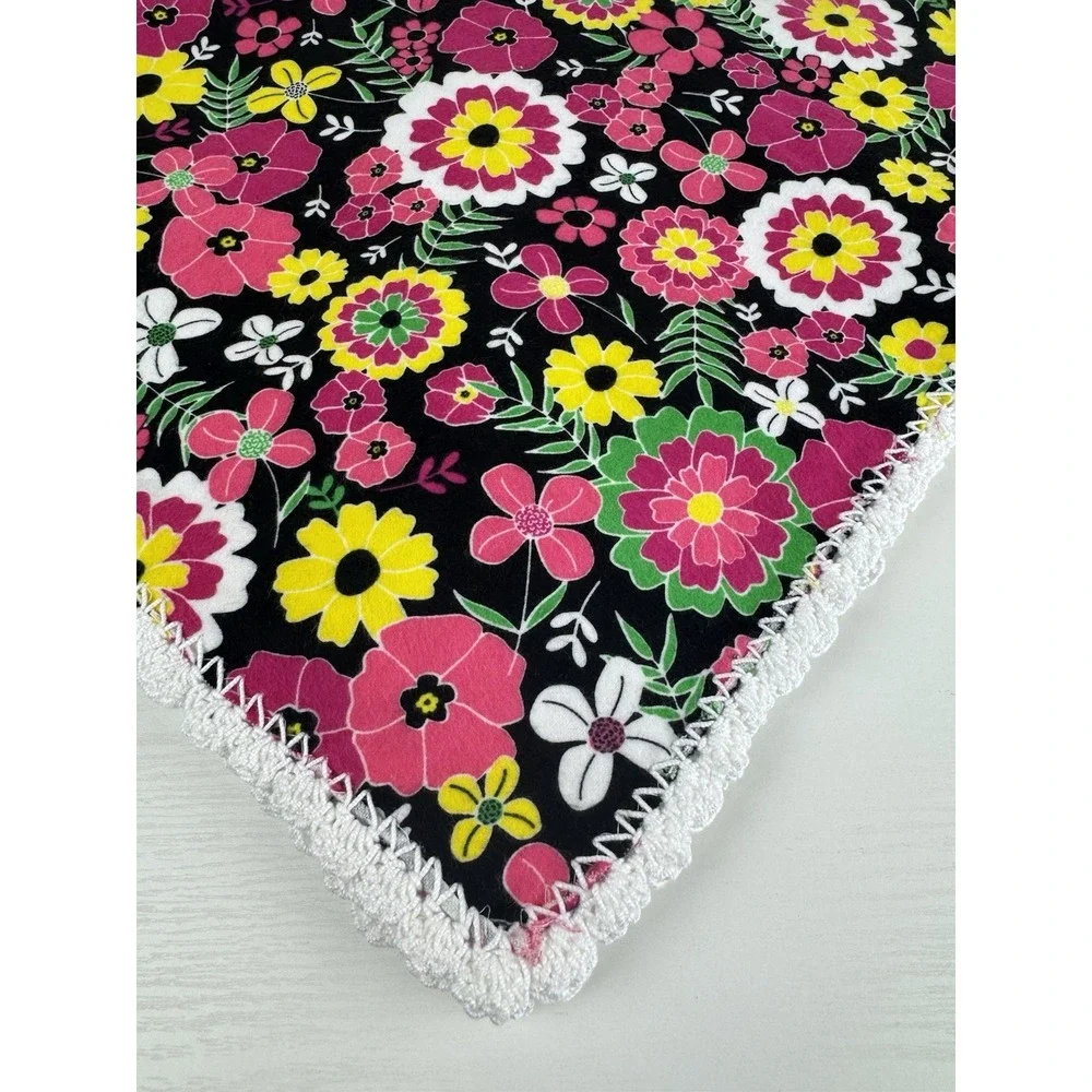 Handmade VTG Style Baby Girl Blanket Pink Floral Crochet Boho 70s Gift Receiving